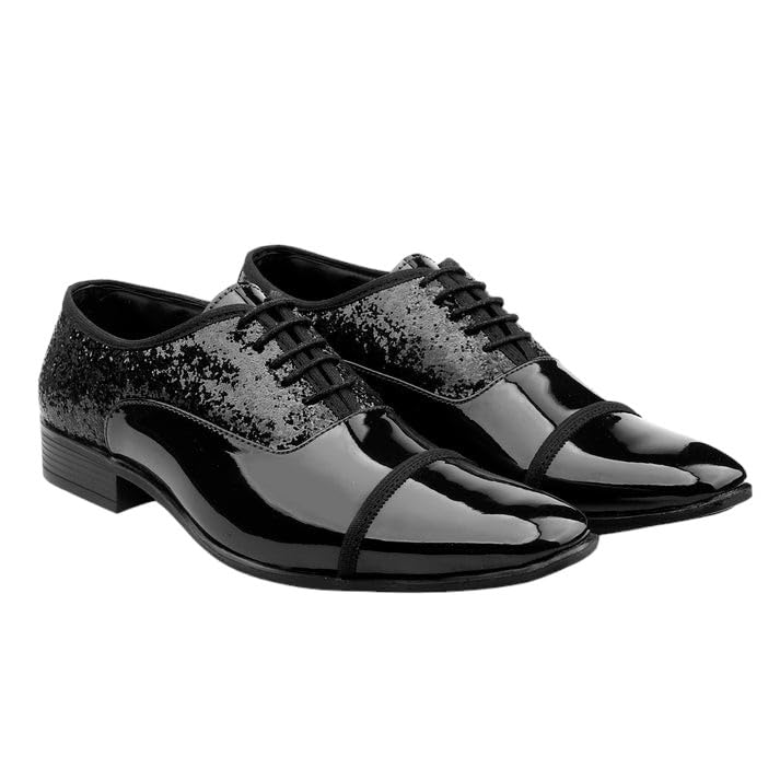 JACK MARC Shiny Shimmer Lace-up Shoes for Men Casual Office Wear Shoes (7) Black (B0CV83GNW5) Amazon Price History, Amazon Price Tracker