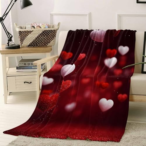 Ooomigasusi ブランケット 掛け毛布 フランネル 厚手 柔らかい肌触り 暖かい 保温 ふわふわ 冷え対策 春秋冬用 軽量 おしゃれ 膝掛け 静電気防止 毛抜けない 抗菌 バレンタイン ハート 赤 100x150cm