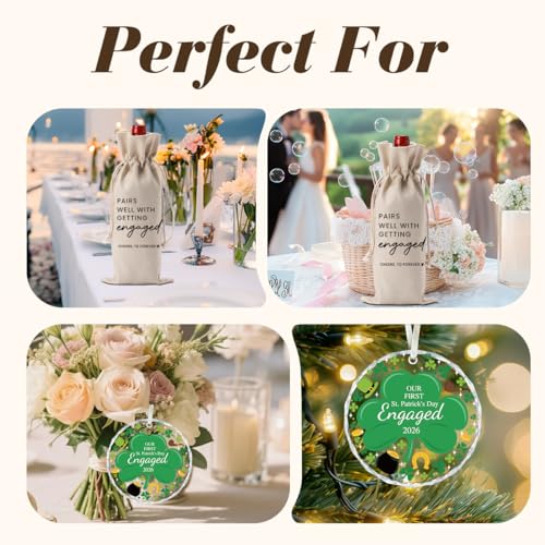 Image of Engaged Gifts Engagement Gifts for Couples Her, Engagement Party Decorations for Women Couple Bride Our St. Patrick's Day Engaged Wine Bag Acrylic Ornament 2026