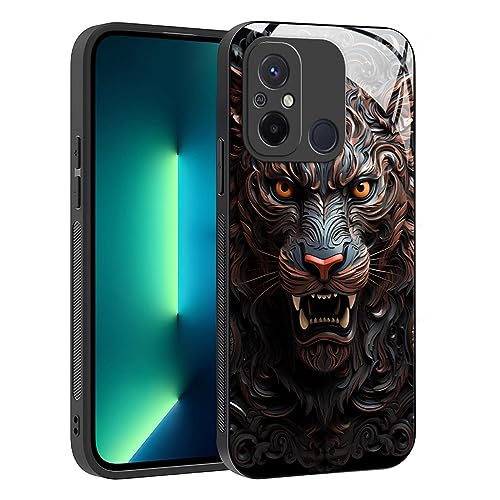 YUXING Hülle für Xiaomi Redmi 12C - Abstraktes Geometrie Muster Design Handyhülle Dünn Kratzfest Glas Rückseite rutschfest Stoßfeste Schutzhülle (Tiger)