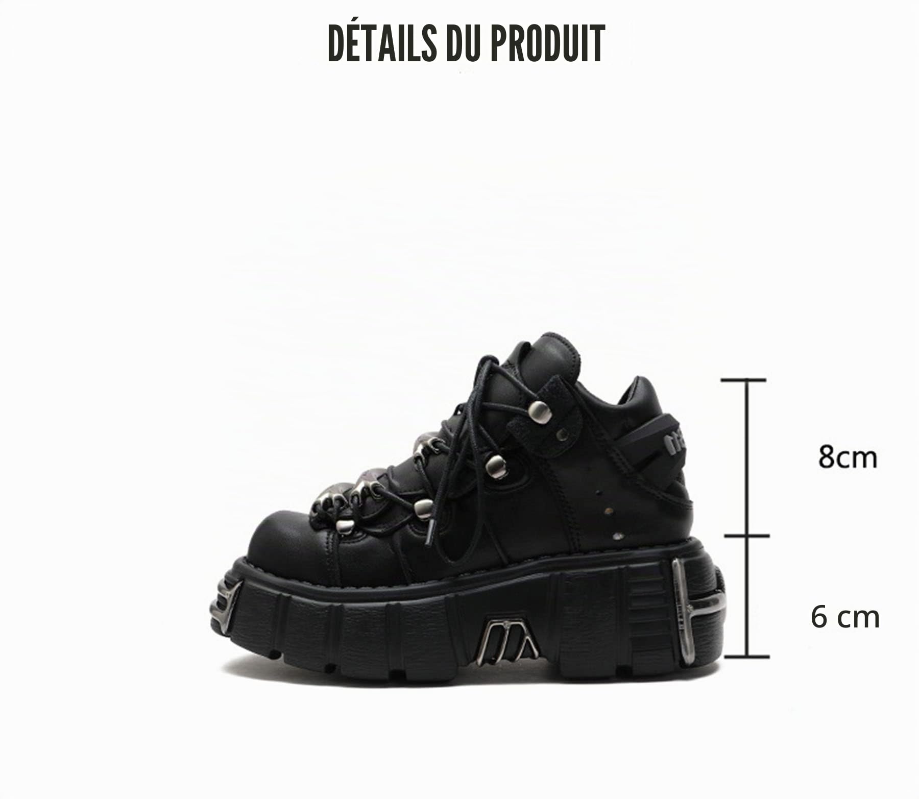 DONLIS Bottes à talons hauts pour femme, chaussures en cuir style rock lourd, bottines à plateforme gothique, bottines à talons épais punk à lacets