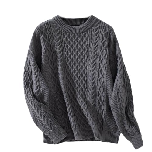 Womens Cable Knit Sweaters Vintage Chunky Long Sleeve Crewneck Oversized Sweater Fall Winter Casual Warm Pullover Tops