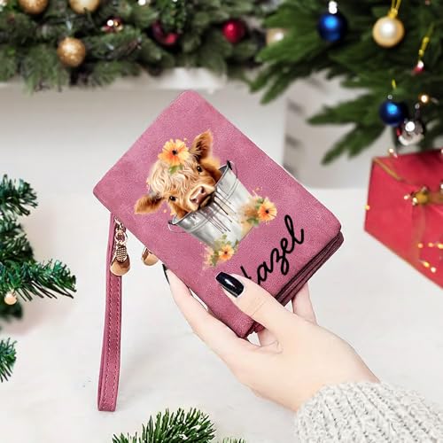 CALLIE Personalized Wristlet Wallet with Cute Highland Cow Design and Name, PU Leather Credit Card Holder Wallet for Women, Travel Christmas Birthday Gift for Family Friend2
