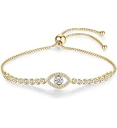 14k Gold Moissanite Evil Eye Bracelet for Women,Dainty Gold Jewelry,Gift for Her,Adjustable 8" to...