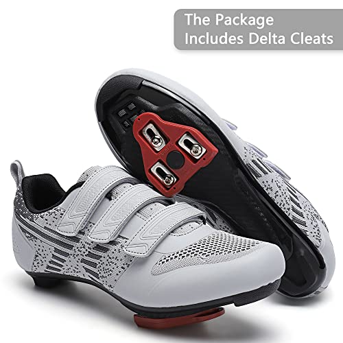 Image of Unisex Road Bike Cycling Shoes Compatible with Peloton Shimano SPD Bike Riding Shoes for Men Women, 3 Straps, Pre-Installed Delta Cleats for Indoor Outdoor Cycling Biking
