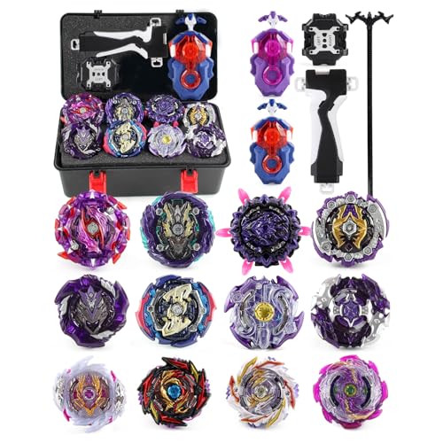 12Pcs Peonzas Turbo, Peonza Punta Giratoria Juego de Regalo 4D con Giroscopio y Lanzador,WWZI