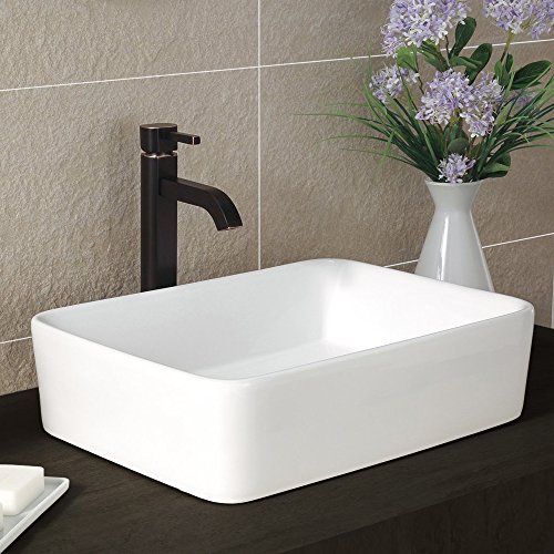 Comllen Counter White Porcelain Ceramic 18.9"X14.5" Bathroom Vessel Sink,Art Basin Rectangular Vessel Sink Durable Bathroom Sink
