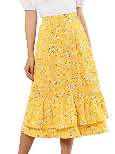 Image of Allegra K Women's Printed Skirt 2025 Weekend Trendy Summer Chiffon Ruffle Tiered Flowy Midi Skirts