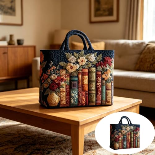 Vintage Books & Flowers Quilted Tote Bags for Women Bookish Womens Handbags - image 8