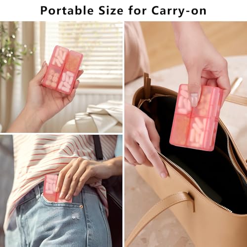 Image of FYY Travel Pill Organizer, 7 Compartments Pill Box Medicine Case-Clear Red