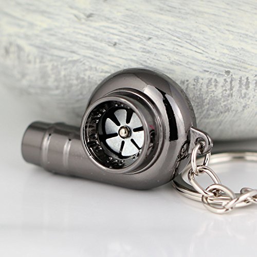 Image of maycom Creative Spinning New Chrome Polished Gunmetal Black Turbo Turbocharger Keychain Key Chain Ring Keyring Keyfob,make Whistle Sound