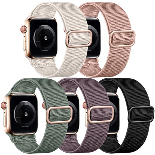 Paquete de 5 correas elásticas compatibles con Apple Watch de 1.496 pulgadas, 1.575 pulgadas, 1.614 pulgadas, 1.654 pulgadas, 1.732 pulgadas, 1.775 pulgadas, 1.992 pulgadas, correa elástica de