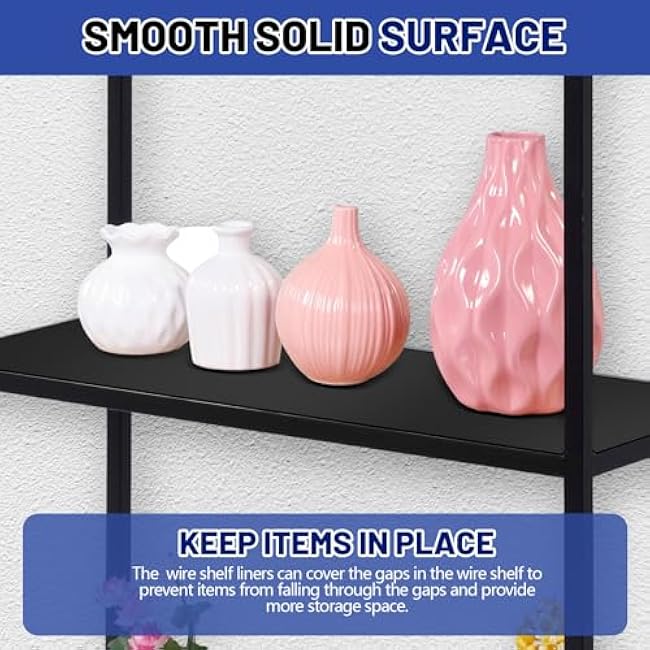 Sliner 8 Pack 14 x 36 Inch Wire Shelf Liner Black Plastic Waterproof Liners for Organizing Metal Rack Shelves, Kitchen Cabinets, Cupboard, Pantry