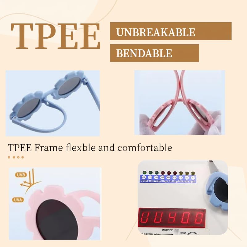 Baby flower Sunglasses with Strap Round Flower Flexiable Bendable Glasse for Infant Boys Girls 0-24 Months4