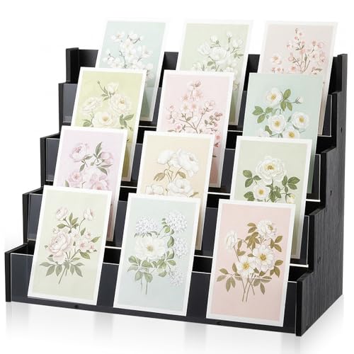Yuntau 4 Tier Greeting Card Display Stand Black Bamboo...
