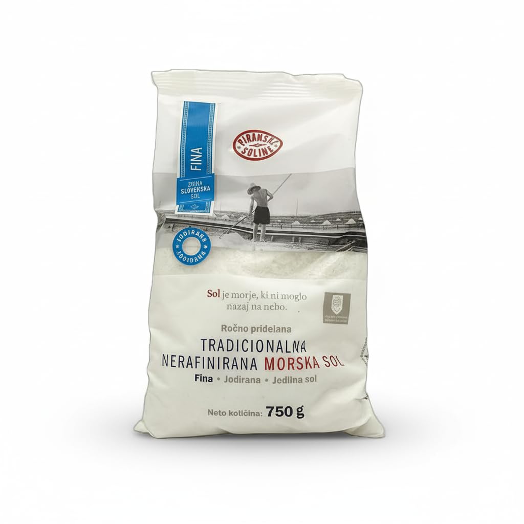 SORINA Sal marina sin refinar yodada fina tradicional (bolsa de 750 gramos) - Sal marina totalmente orgánica y sin refinar - Buena para cocinar y sal de mesa (26 oz)