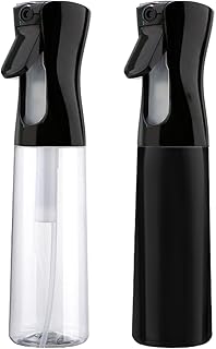 2pcs Empty Spray Bottle - 10oz/300ml Hair Spray Bottle Mist Sprayer Fine Plant Mist Spray Bottle Fine Continuous Spray Water Bottle for Hair Styling, Plants, Cleaning (Clear Black & Black)