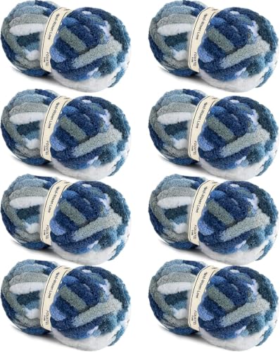 Image of 8 Jumbo Packs Chunky Chenille Yarn for Crocheting, 31.7 yds, 8 oz Each Skein Bulky Thick Fluffy Yarn for Knitting, Super Bulky Chunky Yarn for Hand Knitting Blanket, Soft Plush - Deep Ocean