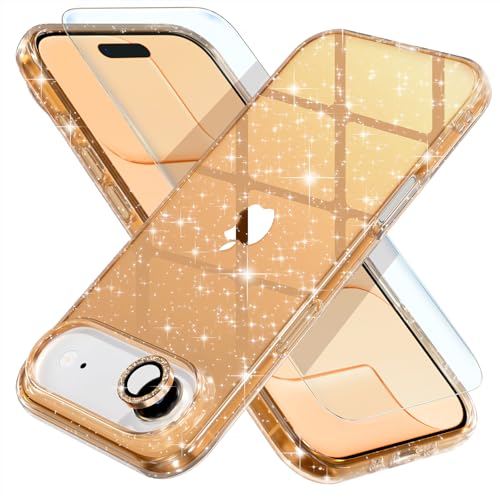 Coque iPhone 17 Air transparente pailletée dorée avec verres trempés