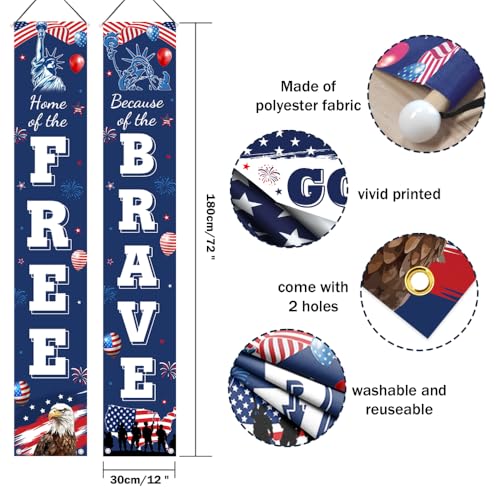 Image of AIBIIN God Bless American Decorations for 4th of July Memorial Day Porch Sign BannersPatriotic Decoration Hanging Banner Independence Day Veterans Day Hanging Banner for Yard Indoor Outdoor