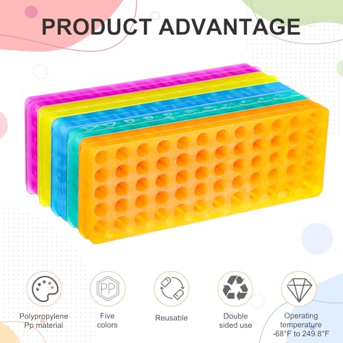 5PCS Tube Rack Set - Double Panel Lab Tube Racks, 60-Well Test Tube-Racks for Chemistry Lab, Centrifuge Tube-Rack - Assorted Colors
