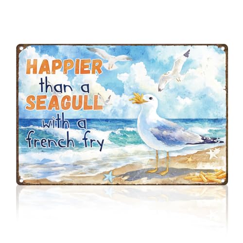 DOODLREAM Cartel de metal para decoración de pared de gaviota de mar, 20 x 30 cm, diseño de olas de mar de verano, playa, playa, mar, decoración para el hogar, cafetería, clubes, playa, dormitorio