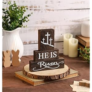 Easter Table Decorations,Easter Tiered Tray Decor,3PCS Wooden Signs,He is Risen,Farmhouse Christian Wood Block,Easter Decor Centerpiece for Tables Kitchen Home Easter Table DecorationsEaster Tiered Tray Decor3PCS Wooden SignsHe is RisenFarmhouse Christian Wood BlockEaster Decor Centerpiece for Tables Kitchen Home