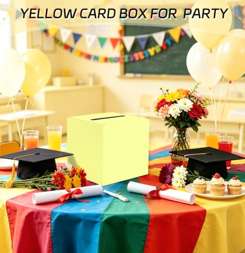 Image of SietDESEO Yellow Card Box with Slot Money Gift Card Box Holder for Party Wedding Reception Birthday Graduation Bridal Shower Baby Shower Diaper Raffle Box