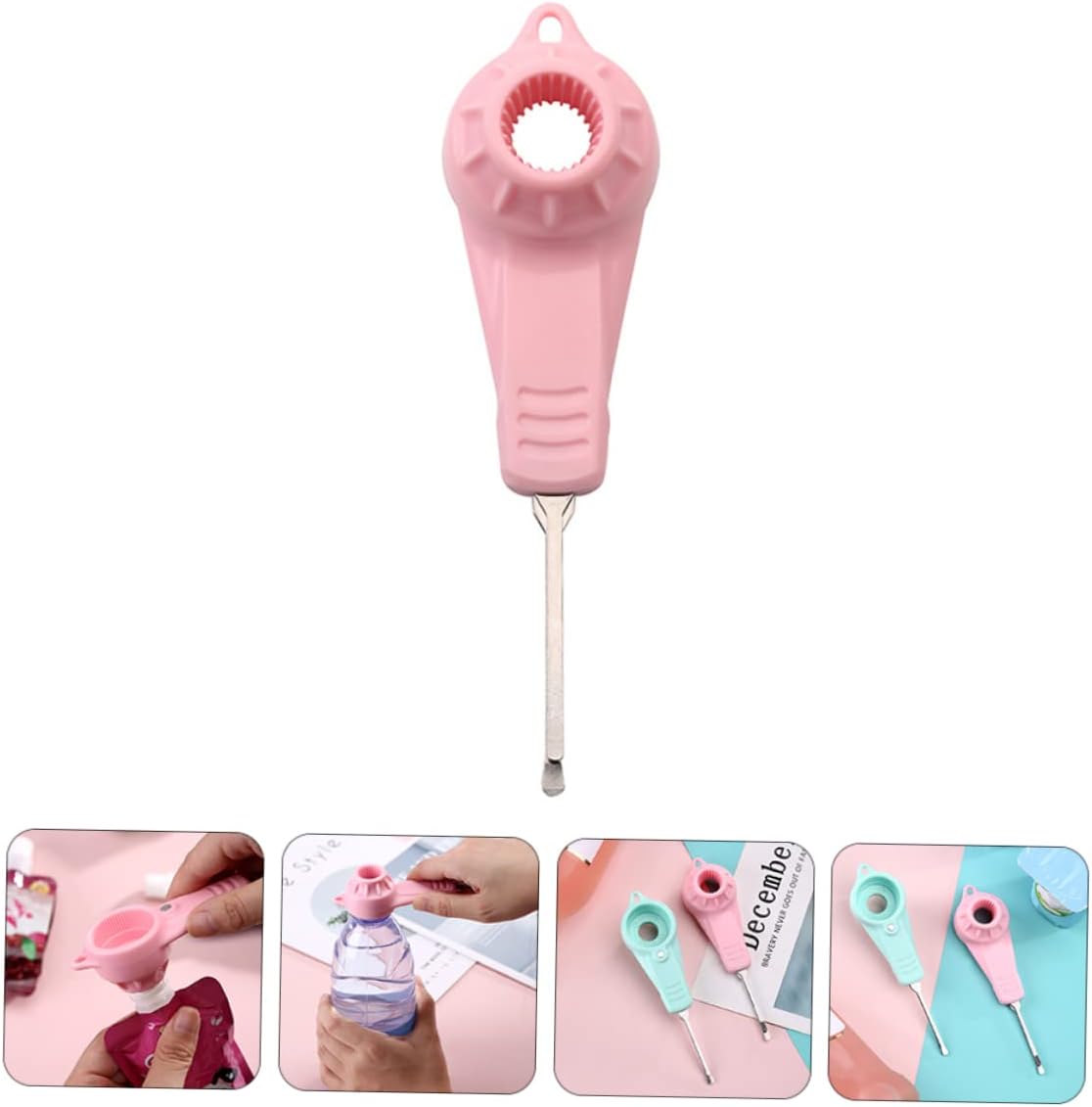 1pc Opener Canning Lid Lifter Manual Tin Canning Pot Can Lid Lifters Can Canning Rack Small Bottle Yogurt Jar Lids Convenient Lid Lifters Kitchenware Wine Abs (Pink 15.5x4.2cm)