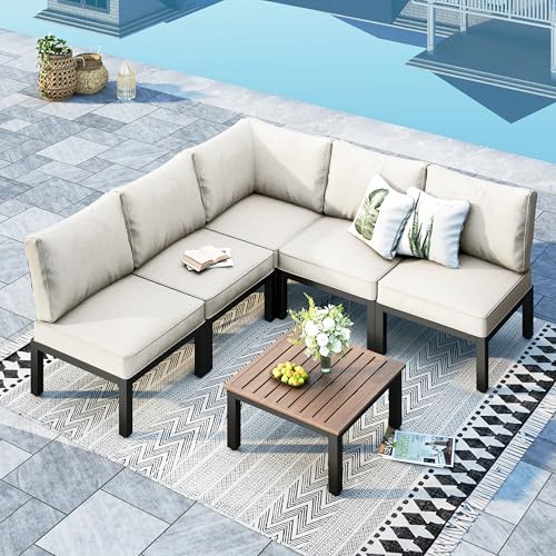 MFSTUDIO Gartenmöbel Set, Lounge Möbel Outdoor, Terassenmöbel mit Couchtisch und Abnehmbarem Kissen, Outdoor Sitzgruppe Set mit Einzelner Stuhl, Tisch, frei kombinierbar(ohne Beistelltisch)