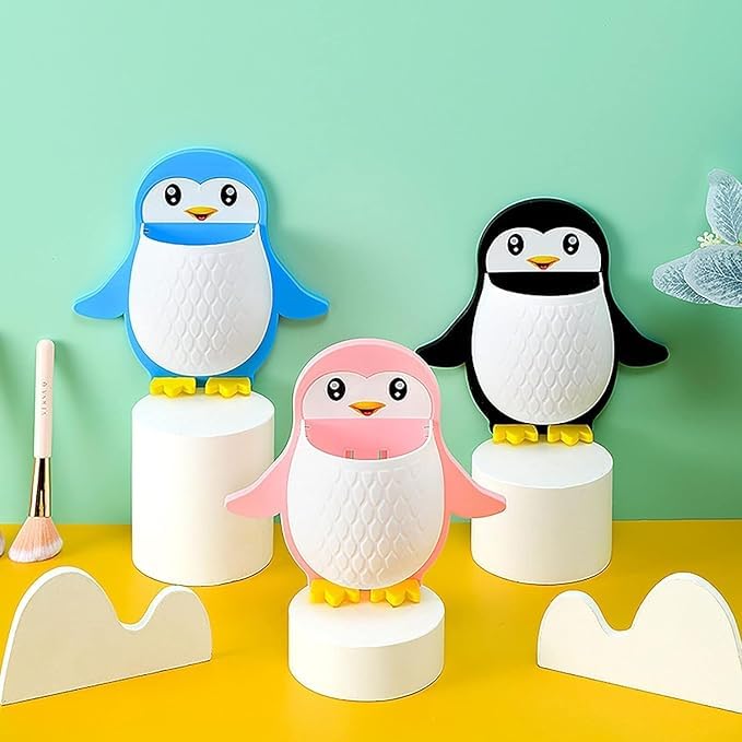 OFFERZONE Toothbrush Holder, Plastic Wall Mounted Penguin Shape Storage Organizer for Bathroom with Self Adhesive Stick Multipurpose Wall Shelves 3