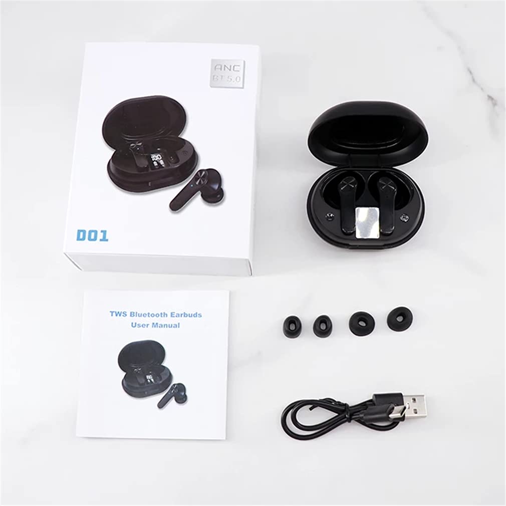 True Wireless Bluetooth 5.0 Auriculares con Micrófono, ANC Cancelación De Ruido HD Llame A Auriculares Impermeables En Ear 3D Control Táctil con LED Digital Pantalla Caja De Carga,Blanca