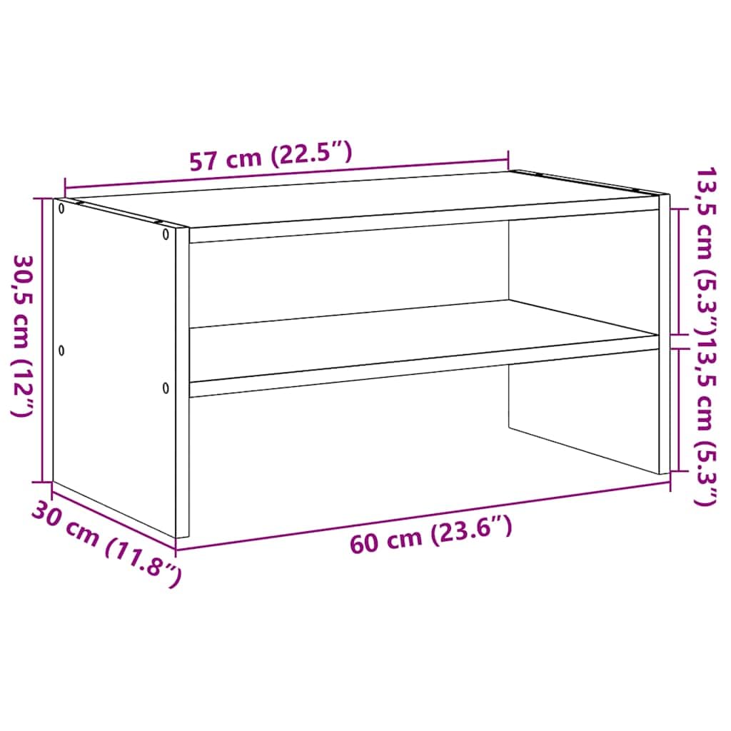 Schuhregal stapelbar Grau Sonoma aus Holzwerkstoff 60 x 30 x 30,5 cm, Schuhschrank Schuhablage für Flur Diele Eingang, platzsparende Ordnung und Stauraum