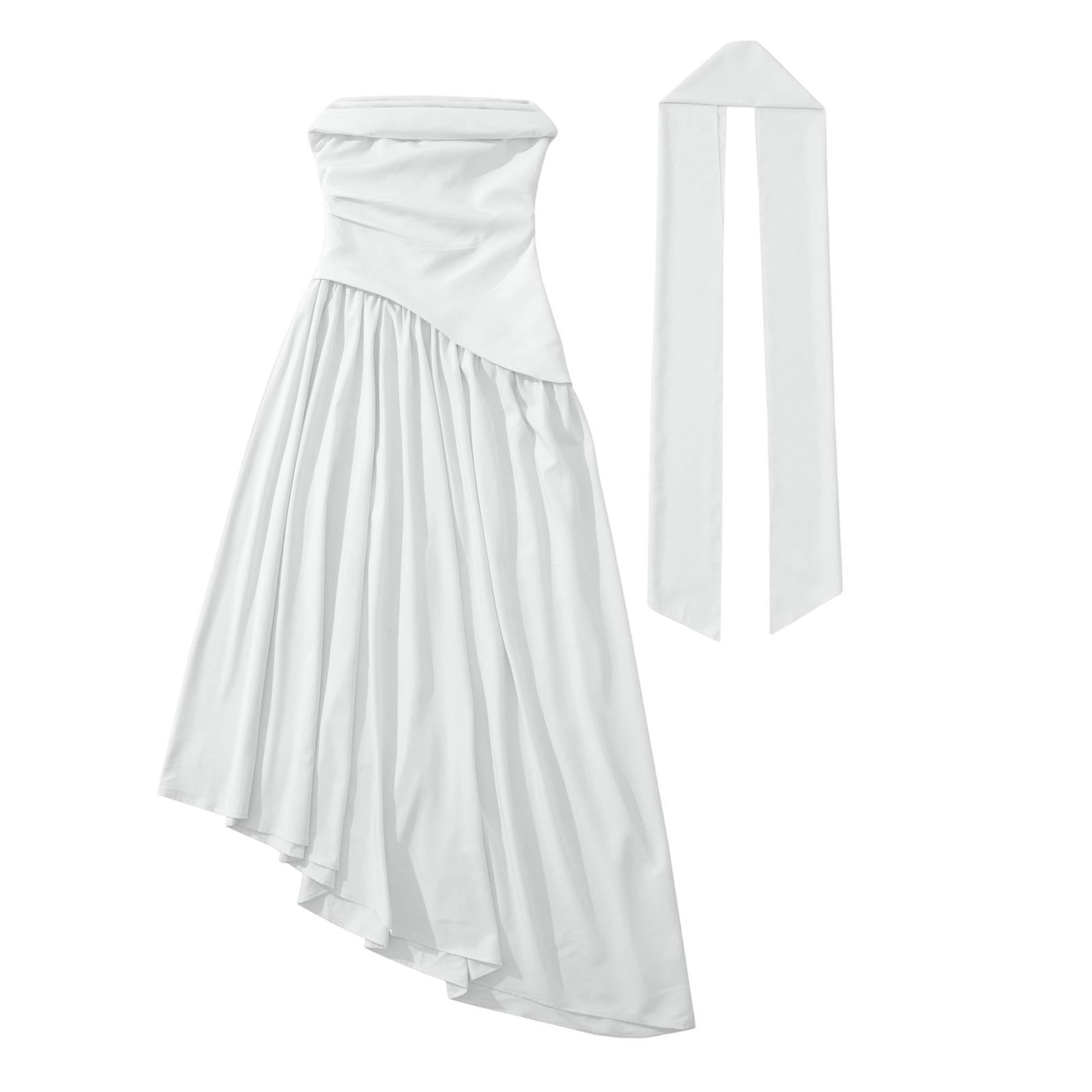 Vestido de Verano Mujer Casual, Elegante Vestido de Talla Grande con Lazo en la Cintura, drapeado Irregular francés de Alta Costura y corpiño Plisado sin Tirantes.