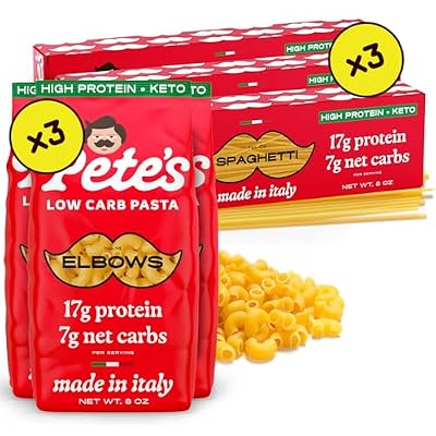 Pete's Pasta 3 Pack Elbow + 3 Pack Spaghetti Noodles Pasta - 7g Low Carb Pasta - 17g Protein Pasta, Authentic Italian Keto Pasta Noodles, Health Low Calorie, Wheat Pasta Imported from Italy