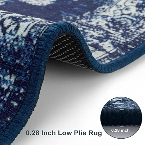 Lanffia Persian Traditional Runner Rug 2X6, Navy Blue Washable Hallway Rug Laundry Mat,Non-Slip Non-Shedding Distressed Medallion Low-Pile Carpet Runner For Entryway Kitchen Bedroom Bathroom #TOP2