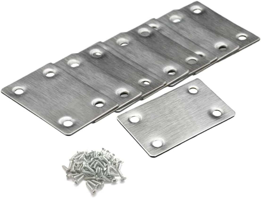 LuoQiuFa 2.4 x 1.5 Inch Metal Flat Straight Brace Bracket 1.5 MM Thickness Metal Flat Straight Mending Plates Fixing Corner Brace for Furniture, Wood, Shelves, Cabinet （10 Pcs）