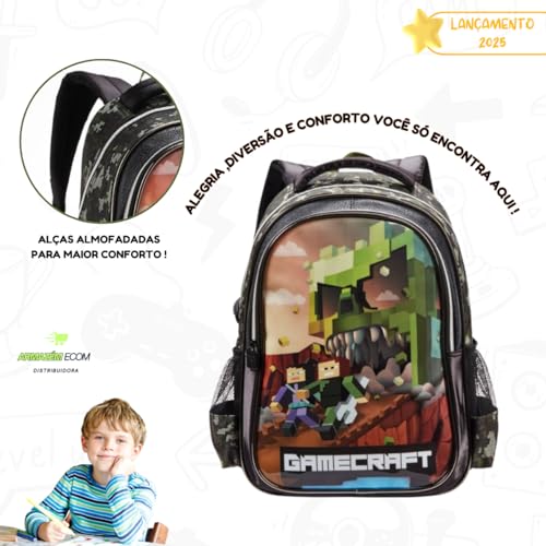 Mochila de Costas Gamecraft Grande Infantil Escolar Resistente