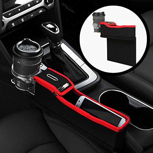 KMMOTORS Coin Side Pocket Red Console Side Organizer Crevice Filler Console Side Organizer Multi-Functional Storage (Red. Driver. with Cupholder)