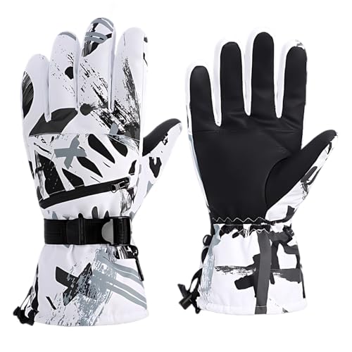 Winter Ski Gloves, Men's Waterproof, Touchscreen, Windproof, Non-Slip, Gray Graffiti