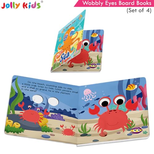 Image of Jolly Kids Wobbly Eyes Board Books Set of 4 | Interactive Animal Story Books for Toddlers & Kids | Jungle, Farm, Dinosaur & Sea Creature Rhyming Books | Hardbound Early Learning Educational Picture Books