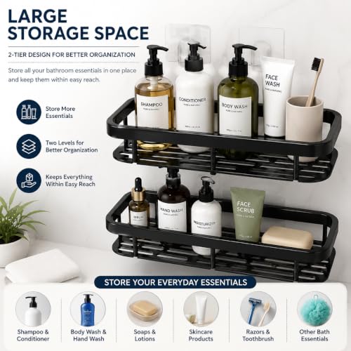 Image of TASMAX Bathroom Organiser Without Drill Suction Shelf No Drill Plastic Adhesive Suction Use Installation Transparent Pack of 1pcs (Block 2 PCS, Block Pock of 2)