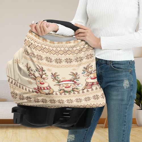 Image of Baby Car Seat Canopy Cover, Aztec Christmas Reindeer Nursing Cover