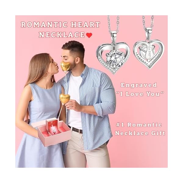 Moissanite Necklace for Women Moissanite Heart Necklace 1-3 Carat, Engraved with 'I LOVE YOU' Jewelry Gifts for Wife for Girlfriend for Mom Birthday Gift Anniversary Present - Image 6