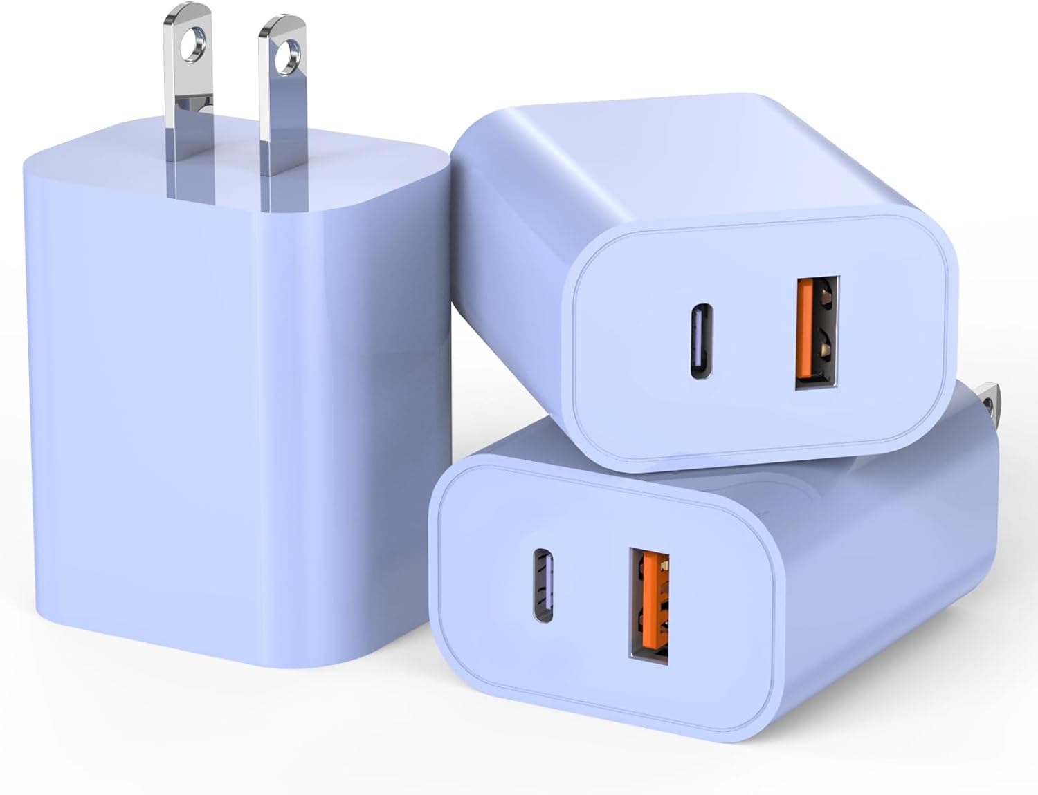 iPhone 16/15 Charger, USB C [3 Pack] Dual Port QC + PD Wall Charger Block With USB A Quick Charging Brick Plug for Apple iPhone 16/16 Pro Max/16 Plus/15/14/13/12/11/X/iPad – Purple