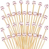 100 Pieces Bamboo Cocktail Picks 4.7 Inch Fruit Toothpicks Sports Ball End Cocktail Skewers Wooden Decorative Cocktail Picks for Appertizes, Fruit, Food, Sport Party Favors (Baseball)