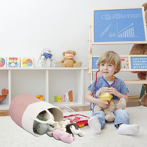 Image of XUANGUO Cotton Rope Laundry Basket Hamper for Clothes Large | Woven Storage Basket for Living Room Bedroom Boho Tall Rope Baskets for Blanket Toys Pillow Towels Baby Nursery Hamper Bin