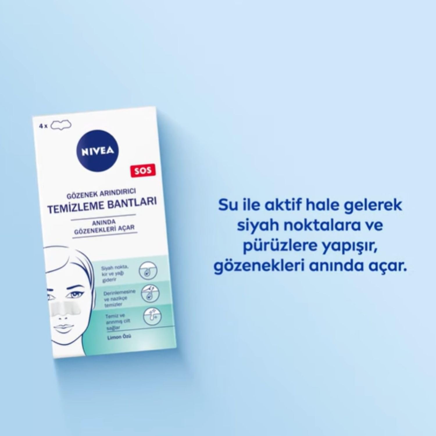 NIVEA Siyah Nokta Temizleyici Burun T-Bant, Gözenek Arındırıcı, Derinlemesine Temizlik, Limon Özü, 4 Adet (3 paketi)