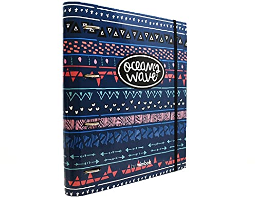 Carpeta de Cartón con 4 Anillas A4 - Grosor de 40 mm y en Color Ethnic - Incluye 100 Hojas de Recambios de 90 g - Hojas con Cuadrícula 4x4 con Margen - Separadores de 6 Colores - Ocean’s Wave Cover