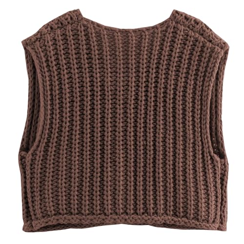 Image of Hixiaohe Womens Crochet Chunky Knit Top Sleeveless Button Down Crop Tops Trendy Cardigan Sweater Vest for Women with Pockets